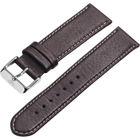 Watch band - Fine-pored, smooth leather strap with pin buckle, brown - 20 mm