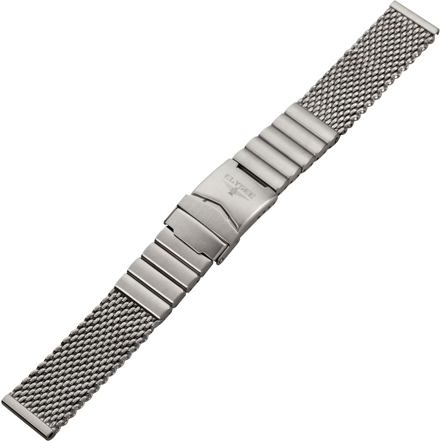 Uhrenarmband - Grobmaschiges Milanaise-Armband aus mattem Edelstahl mit Sicherheits-Faltschließe - 20 mm