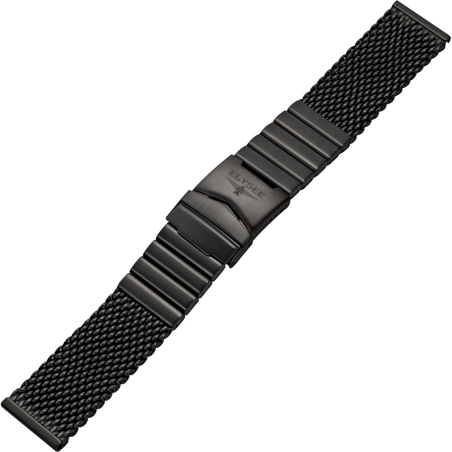 Uhrenarmband - Grobmaschiges Milanaise-Armband aus mattem Edelstahl mit Sicherheits-Faltschließe - 24 mm