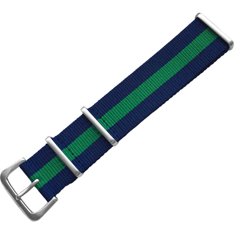 Uhrenarmband - Mehrfarbiges Natoband aus Nylon mit Dornschließe, Blau/Grün  - 22 mm