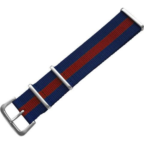 Uhrenarmband - Mehrfarbiges Natoband aus Nylon mit Dornschließe, Blau/Rot - 22 mm
