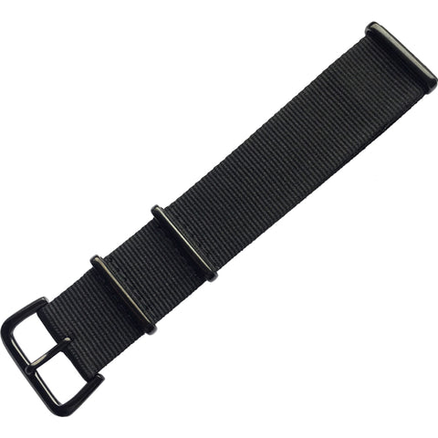 Watch strap - Nylon Nato strap with pin buckle, Black - 22 mm