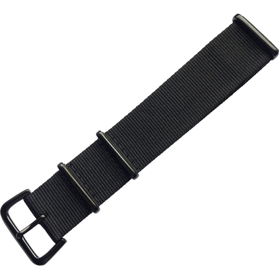 Uhrenarmband - Natoband aus Nylon mit Dornschließe, Schwarz - 22 mm