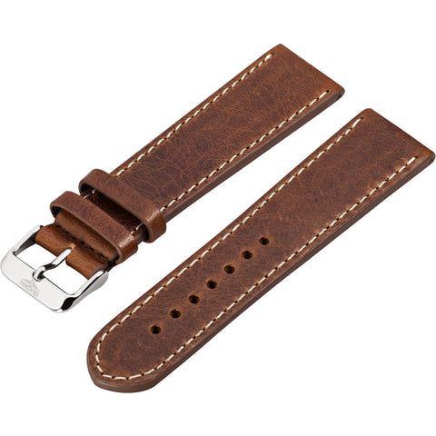 Watch strap - High-quality saddle leather strap with pin buckle, brown - 24 mm