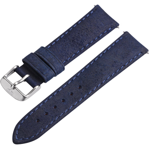 Watch band - High quality suede strap with pin buckle, Blue - 20 mm