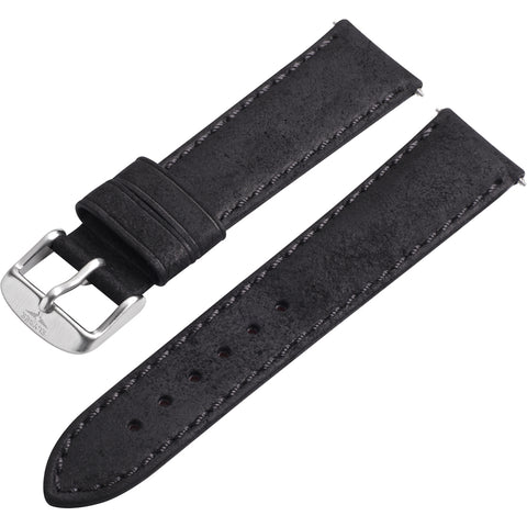 Watch band - High quality suede strap with pin buckle, Black - 20 mm